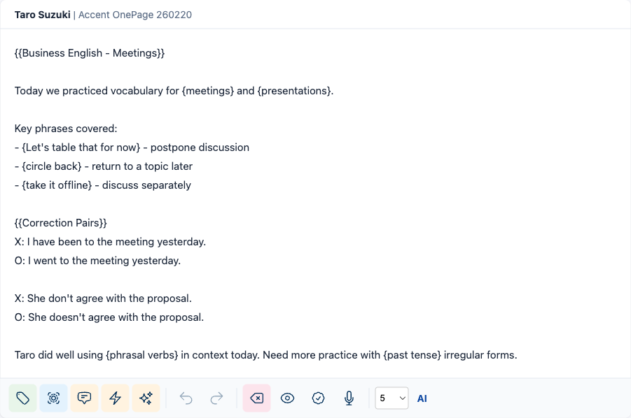Canvas editor showing curly bracket syntax and toolbar